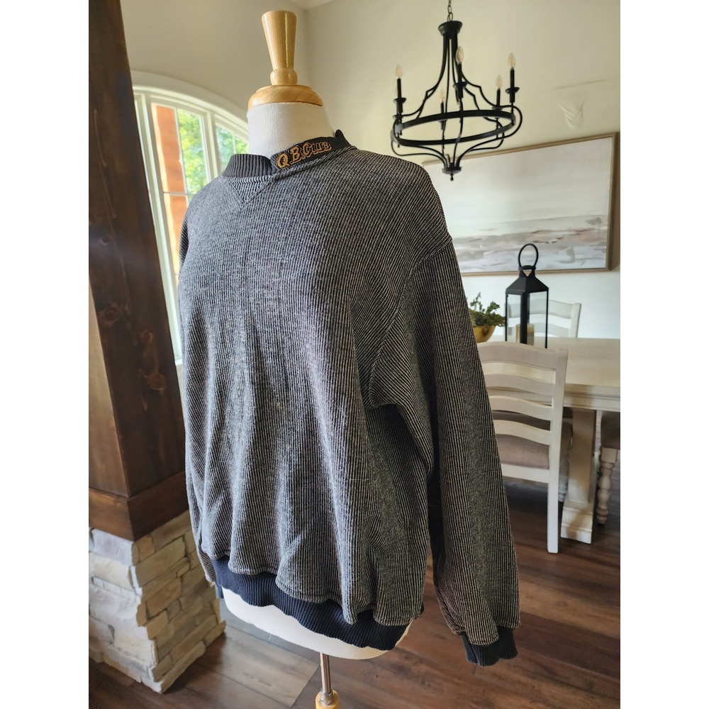 Vintage 80s QBC Club‎ Pullover Mock Neck Striped Sweatshirt Comfy Casual M